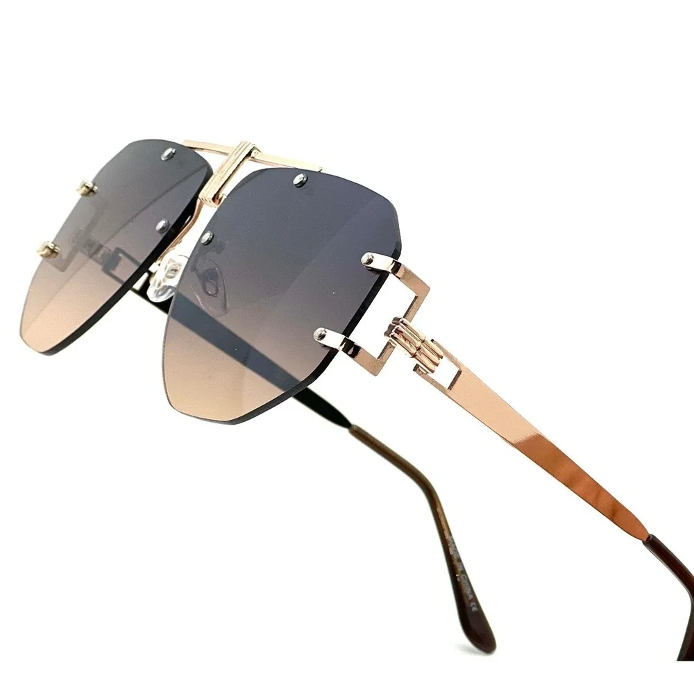 Men Brown Sunglasses Square Rimless Elegant Classy Oversized Exaggerated Lentes‎
